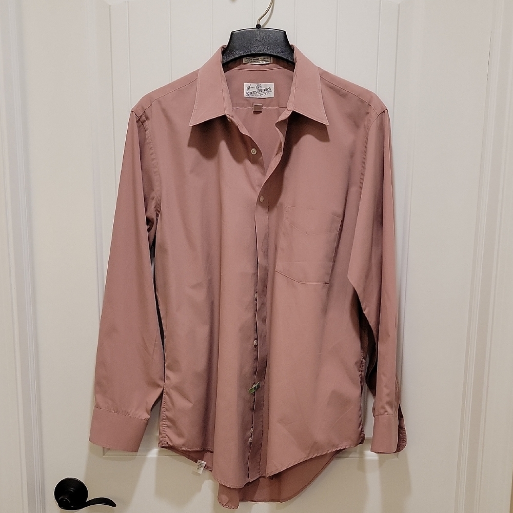 Vintage Sears Roebuck Long Sleeve Salmon Button Shirt 17in Collar